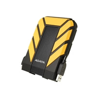 ADATA HD710 Pro 1TB rugged external hard drive in yellow with waterproof IP68 rating, featuring cable management. ADATA HD710 Pro 1TB rugged external hard drive in yellow with waterproof IP68 rating, featuring cable management.
